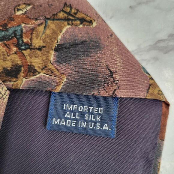Henry Marx Vintage Silk Equestrian Print Tie Men's Necktie Western - Picture 6 of 8